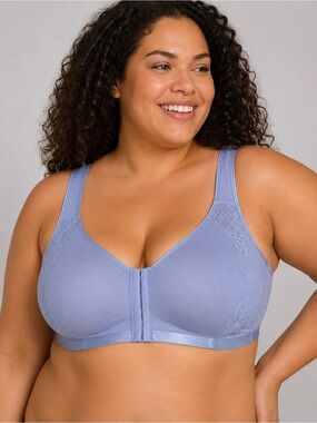 Penningtons Voglio Front-Close Wireless Lace Cotton Bra Light Periwinkle 48G NWT